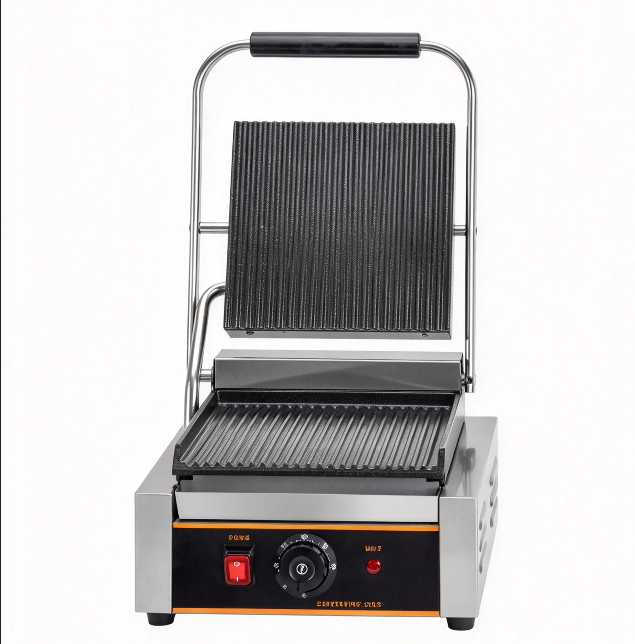 Commercial Single Plate Full‑Ribbed Contact Grill / Panini Press