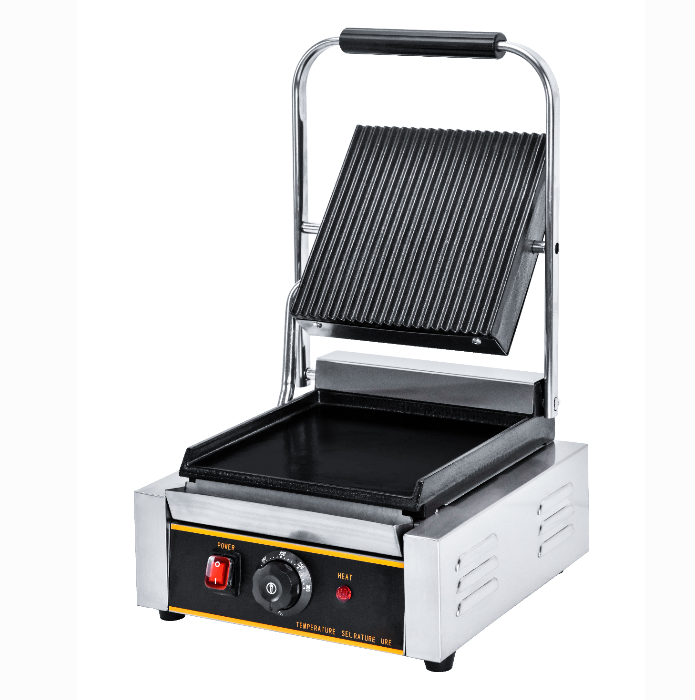 Commercial Single Plate Half‑Ribbed Half‑Flat Contact Grill / Panini Press