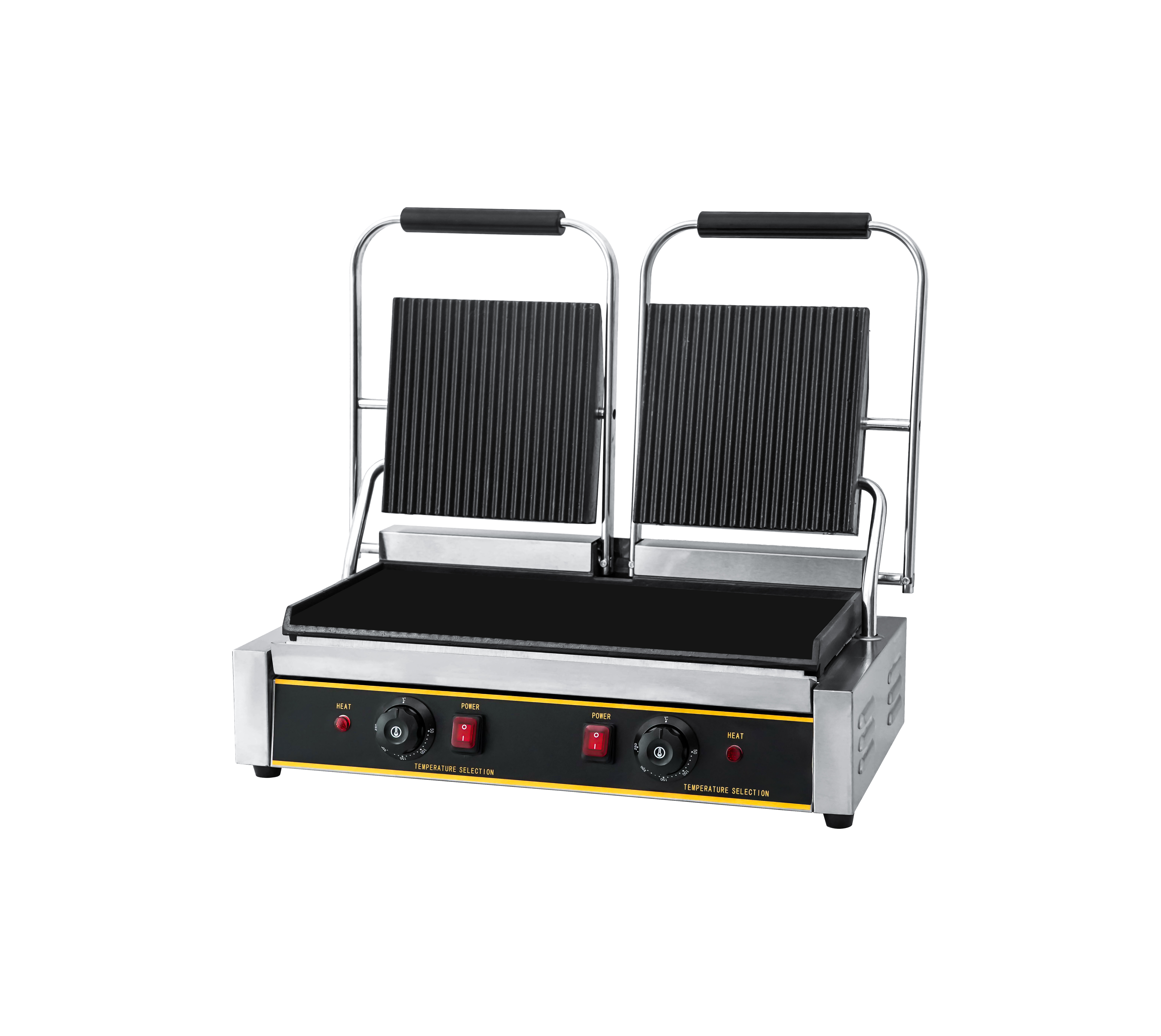 Double Electric Contact Grill, Upper Grooved Lower Flat Plate